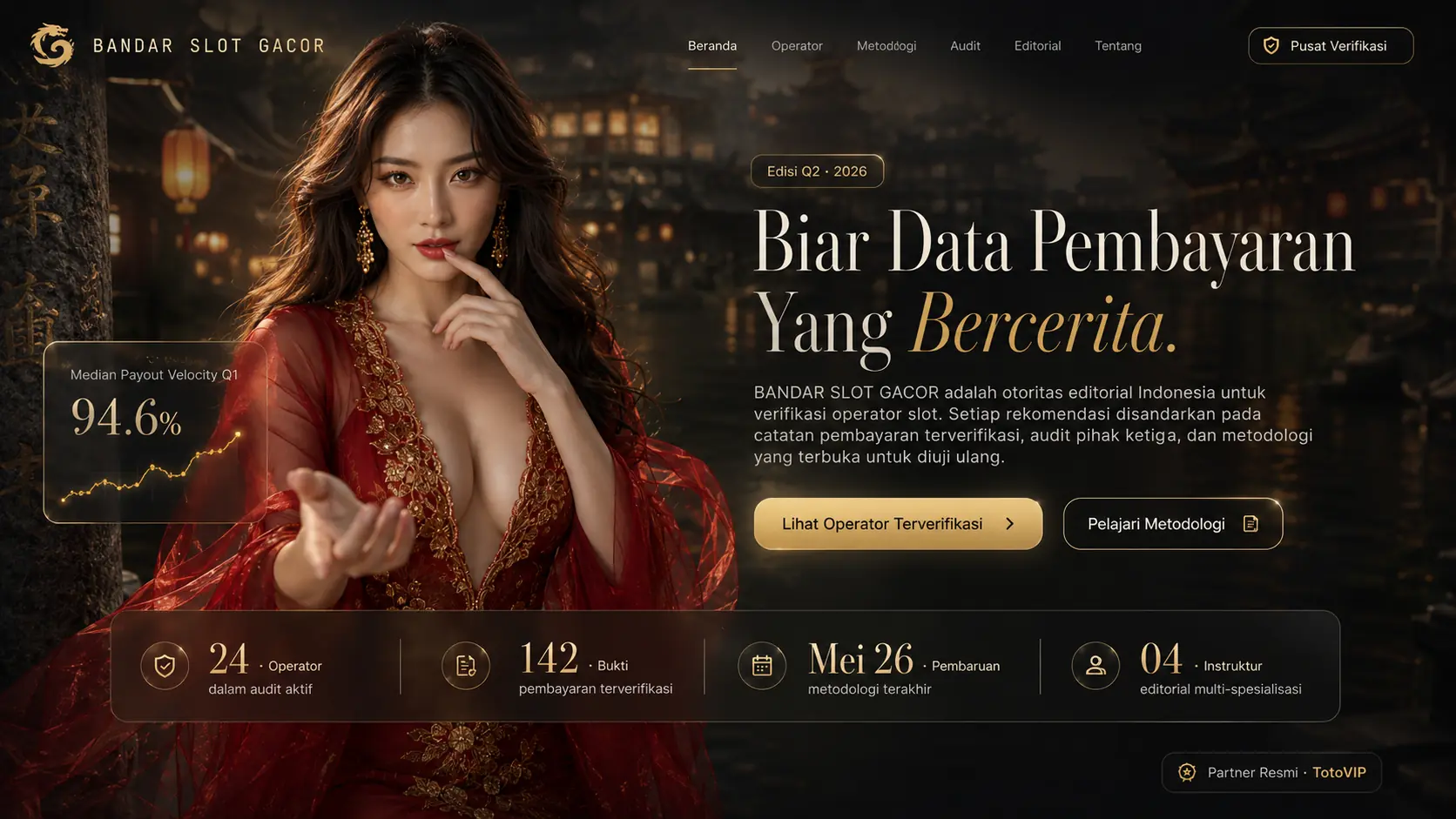 Bandar Slot Gacor — Biar Data Pembayaran Yang Bercerita. Edisi Q2 2026. Median Payout Velocity 94.6%. 24 operator dalam audit aktif, 142 bukti pembayaran terverifikasi, pembaruan metodologi Mei 26, 4 instruktur editorial multi-spesialisasi.